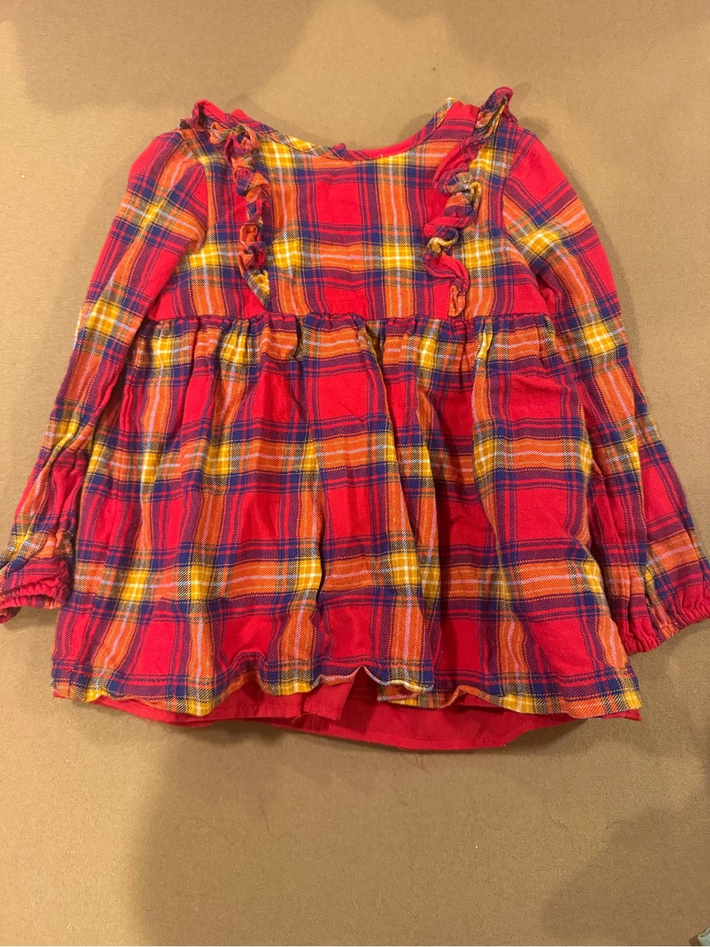 Tahari Red Plaid Ruffle Front Long-Sleeve Blouse